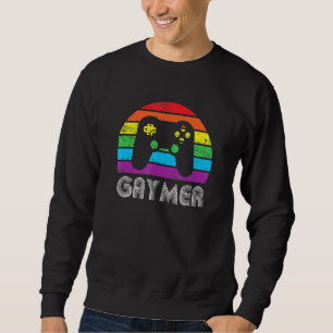 Gaymer Lgbt Gay Gamer Rainbow Flag Pride Retro Vin Sweatshirt