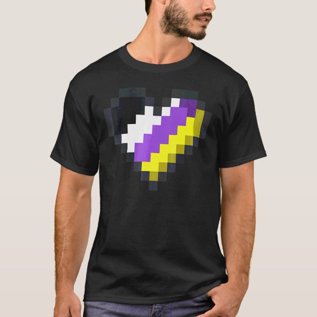 Gaymer Lgbt Retro Pride  Nonbinary Gamer Pixel Hea T-Shirt (Front)