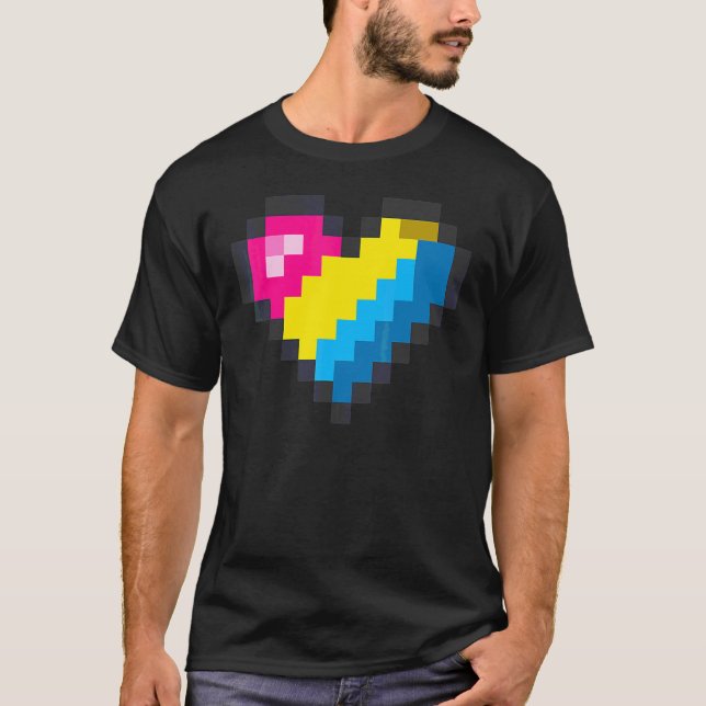 Gaymer Lgbt Retro Pride  Pansexual Gamer Pixel Hea T-Shirt (Front)