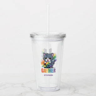 Gaymer - Rainbow Gaming Cat with Console LGBTQ 2 Acrylic Tumbler
