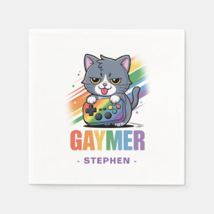 Gaymer - Rainbow Gaming Cat with Console   LGBTQ 2 Napkin