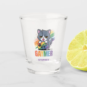 Gaymer - Rainbow Gaming Cat with Console   LGBTQ 2 Shot Glass