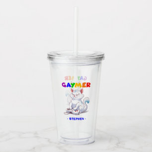 Gaymer - Rainbow Gaming Cat with Console LGBTQ Acrylic Tumbler