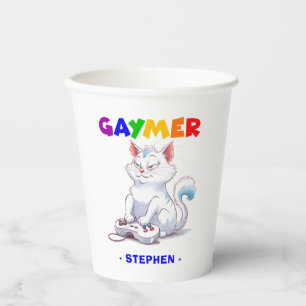 Gaymer - Rainbow Gaming Cat with Console LGBTQ Paper Cups