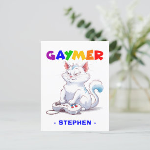 Gaymer - Rainbow Gaming Cat with Console   LGBTQ Postcard