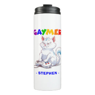 Gaymer - Rainbow Gaming Cat with Console   LGBTQ Thermal Tumbler