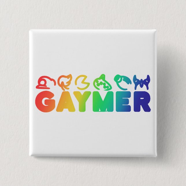 Gaymer | Rainbow Ombre Funny Gay Pride 15 Cm Square Badge (Front)