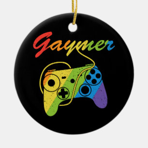 Gaymer Rainbow Video Game Controller Gaming Ceramic Ornament