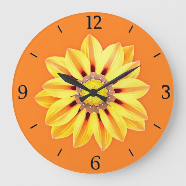 Gazania Daisy - Orange and Yellow Large Clock (Front)