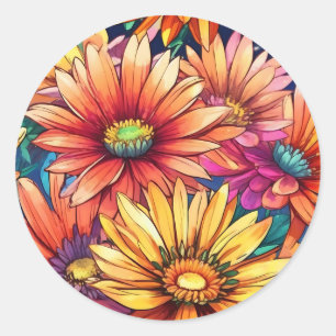 Gazania Flowers in Bloom Summer Pattern Classic Round Sticker
