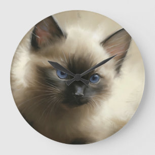 Gaze Of Innocence Siamese Kitten Portrait Large Clock
