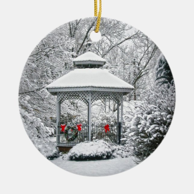 Gazebo in the Snow Ceramic Tree Decoration (Front)
