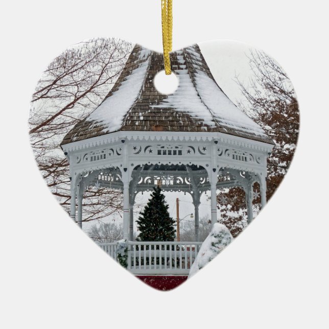 Gazebo in the Snow Ceramic Tree Decoration (Front)