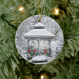 Gazebo in the Snow Metal Ornament
