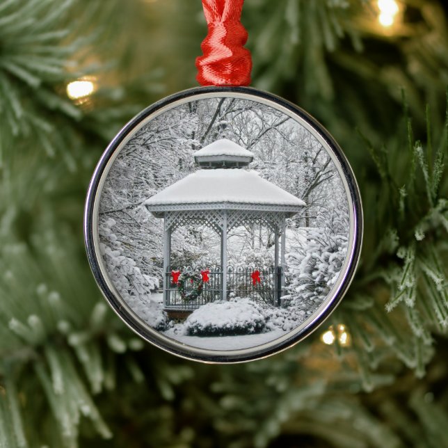 Gazebo in the Snow Metal Ornament (Tree)