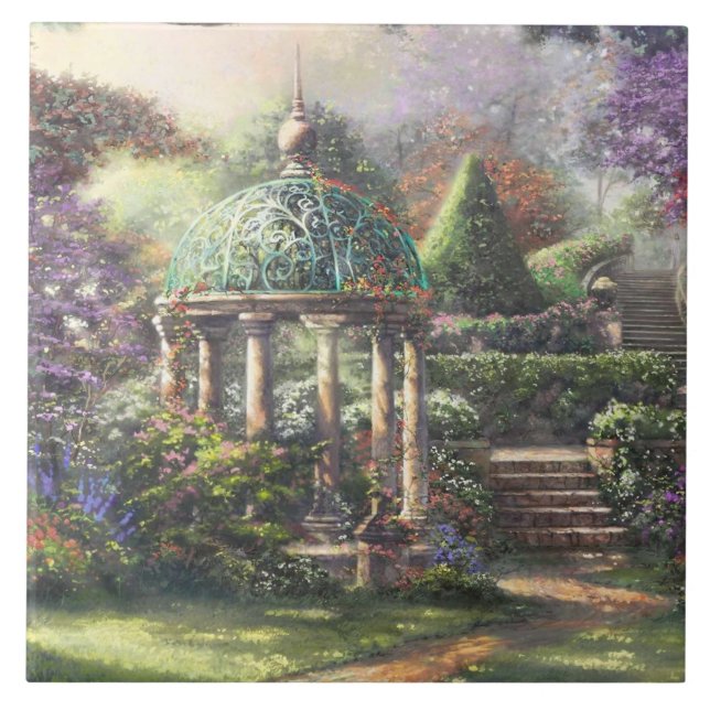 Gazebo Surrounded by Flowers Ceramic Tile (Front)