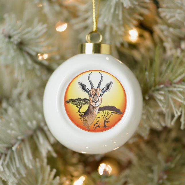Gazelle African Antelope Wild  Animal Ceramic Ball Christmas Ornament (Tree)