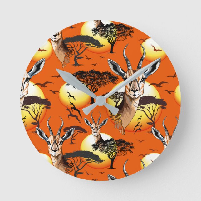 Gazelle African Antelope Wild  Animal Round Clock (Front)