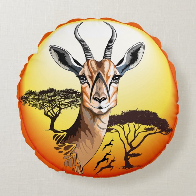 Gazelle African Antelope Wild  Animal Round Cushion (Front)