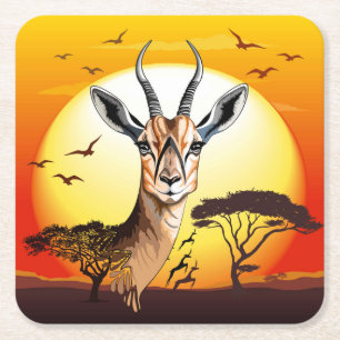 Gazelle African Antelope Wild  Animal Square Paper Coaster