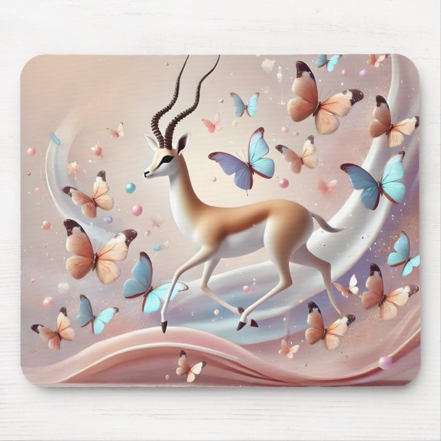 Gazelle and Butterflies Fantasy Art Mouse Pad (Front)