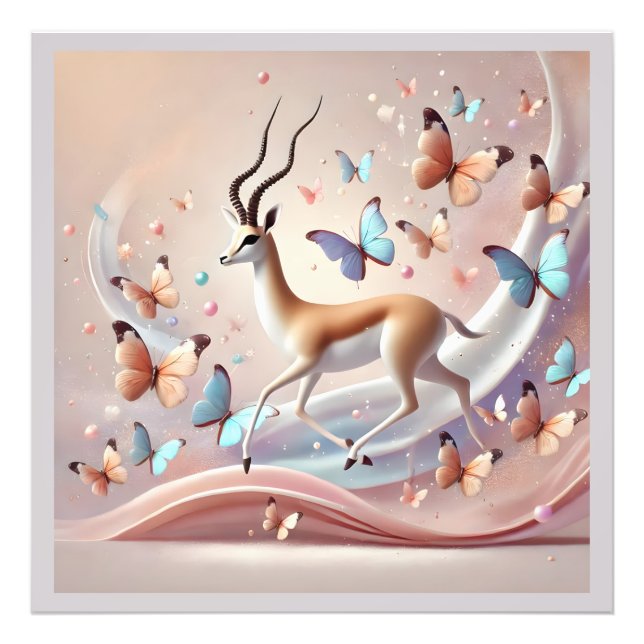 Gazelle and Butterflies Fantasy Art Photo Print (Front)