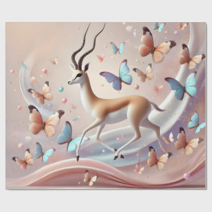 Gazelle and Butterflies Fantasy Art Wrapping Paper