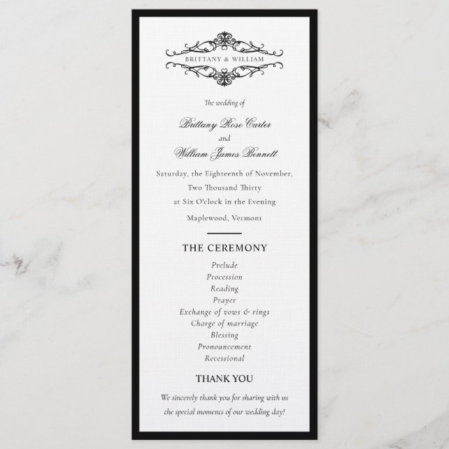 [GAZELLE] Elegant Black & White Monochrome Wedding Program (Front)