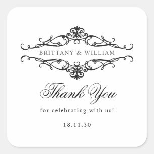 [GAZELLE] Elegant Black & White Monochrome Wedding Square Sticker