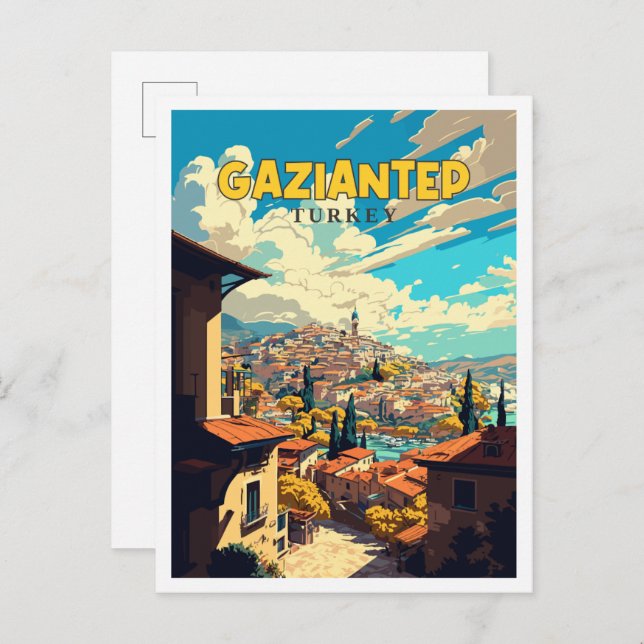 Gaziantep Turkey vintage travel illustration Postcard (Front/Back)
