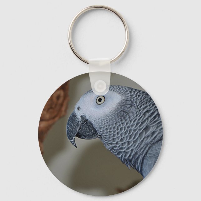 Gazing Congo African Grey Parrot Key Ring (Front)