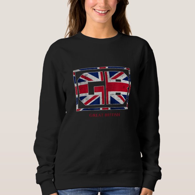 GB Great British with UK Flag Illustration Graphic Sweatshirt (Front)