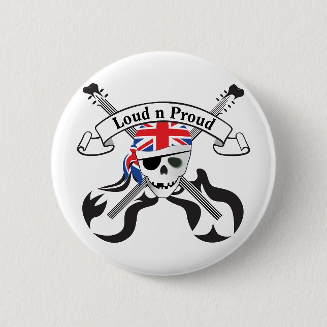 GB Scull & Guitars 6 Cm Round Badge (Front)