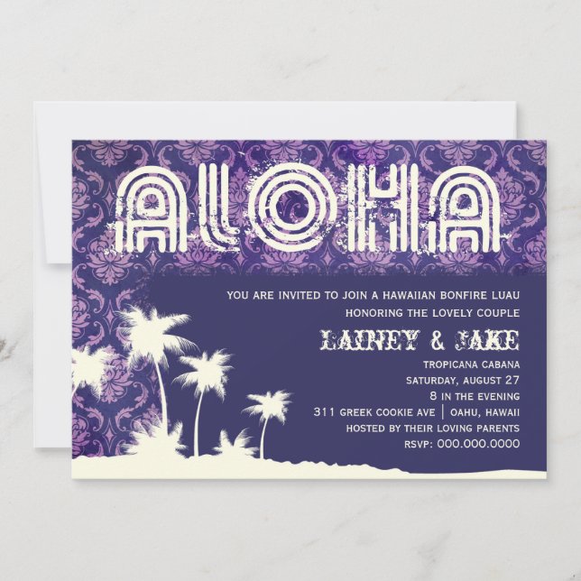 GC Aloha Luau Palm Purple Invitation (Front)