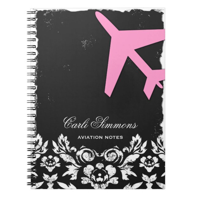 GC Aviation Takeoff Pink Damask Notepad Notebook (Front)