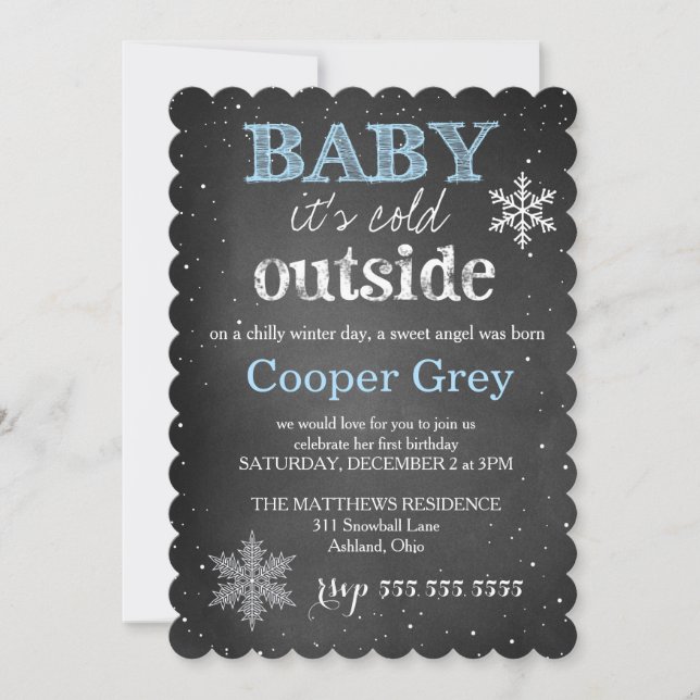 GC Blue Baby It's Cold Outside Winter Birthday Invitation (Front)