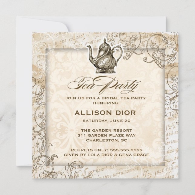 GC Bronze Tan Vintage Tea Party Invitation (Front)