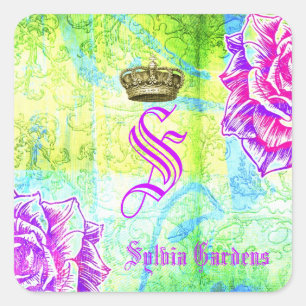 GC Cali Vibrant Garden Crown Purple Garden Flowers Square Sticker