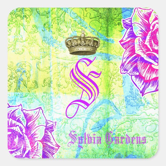 GC Cali Vibrant Garden Crown Purple Garden Flowers Square Sticker (Front)