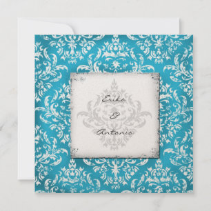 GC   Erika Vintage Damask Turquoise Golden Metalli Invitation