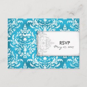 GC Erika Vintage Turquoise Damask RSVP Card