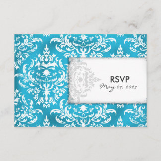 GC | Erika Vintage Turquoise Damask RSVP Card