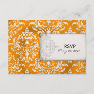 GC Erika Vintage Turquoise Damask RSVP Golden Me Card