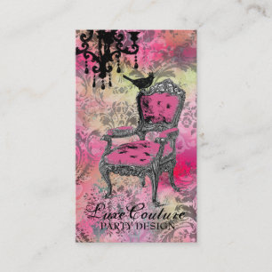 GC   Fabulously French Colourful Pink Damask Business Card