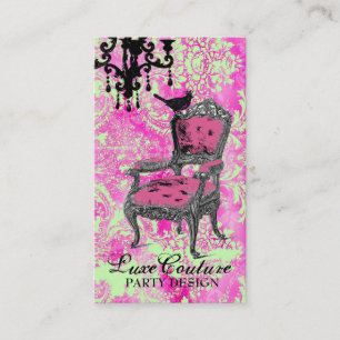 GC   Fabulously French Hot Pink Lime Damask Business Card