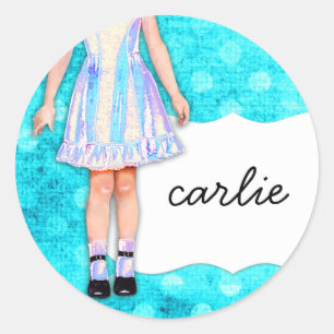 GC Girly Girl Doll Funky Blue Turquoise Dots Classic Round Sticker