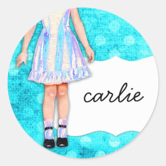 GC | Girly Girl Doll Funky Blue Turquoise Dots Classic Round Sticker
