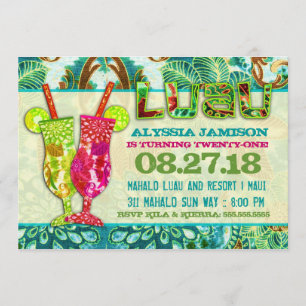 GC Hawaiian Cocktails Aqua Seaweed Invitation