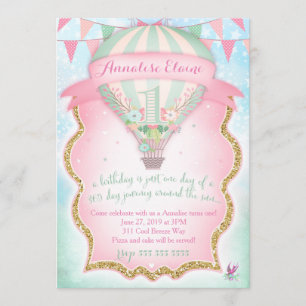 GC Hot Air Balloon First Birthday Invitation