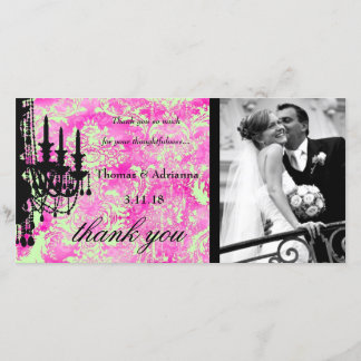 GC | Jolie Chandelier Lime Green Damask Thank You Card